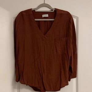 Chic V-Neck Blouse in Rich Brown